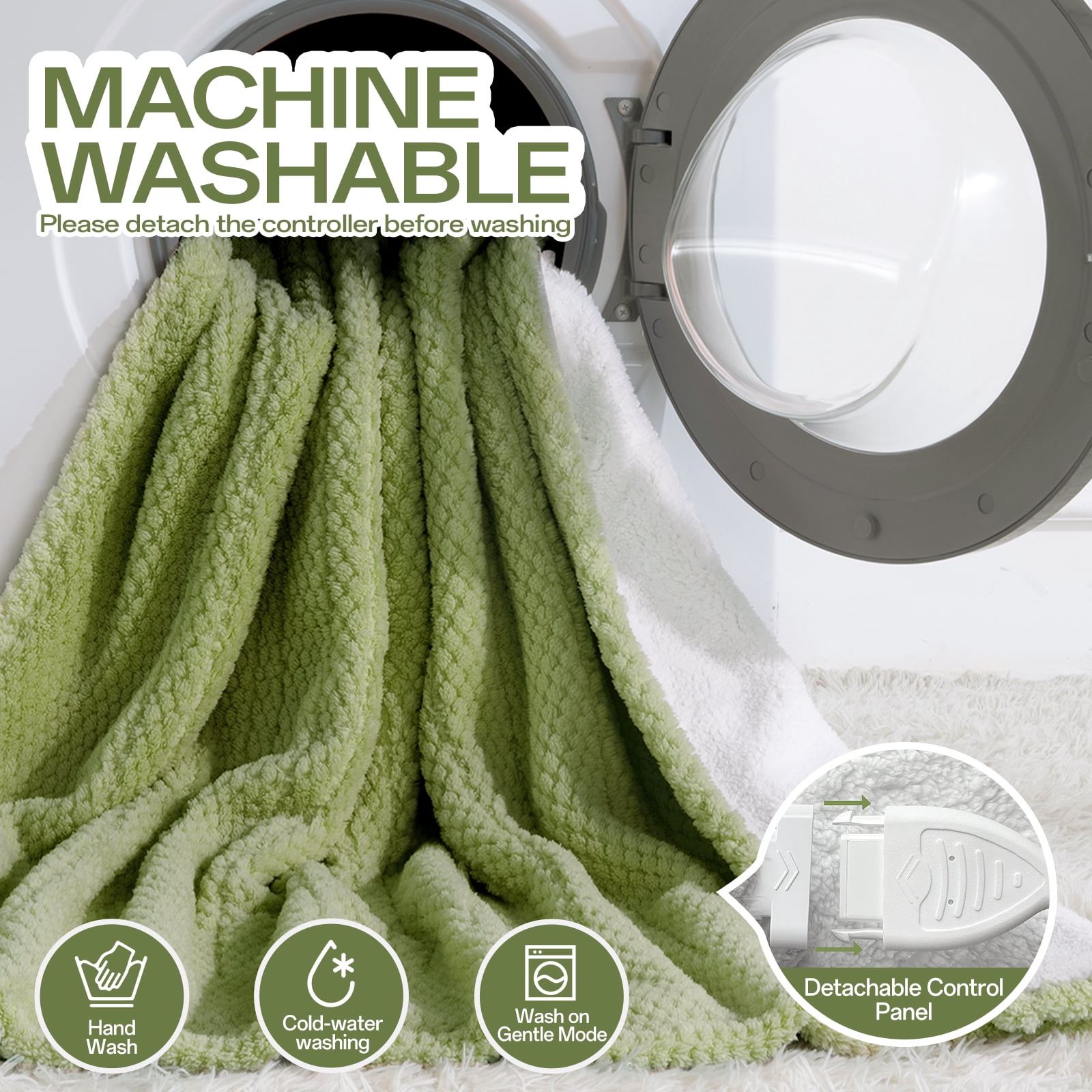 ELEKA Electric Heated Blanket Twin，Ultra‑Cozy Premium Flannel & Sherpa， 1–10 H Auto‑Off,8 Heating Levels，Overheat Protection, Ideal Gifts for Grandma，84" x 90"，Green