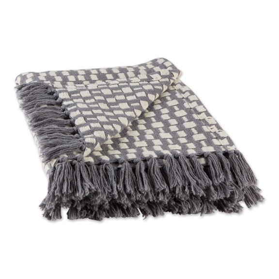 Contemporary Home Living Gray and White Rectangular Checkered Cotton Decorative Throw 50" x 60"