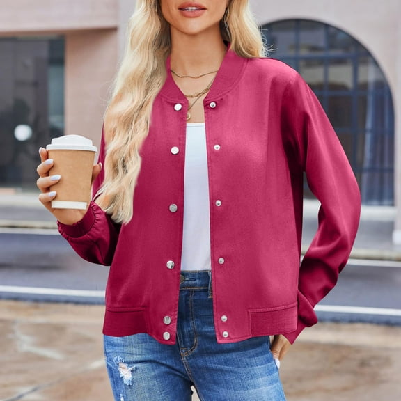 ClodeEU Women's Cropped Jacket,Long Sleeve Button Lightweight Jacket,Casual Trendy Outwear Hot Pink,Womens Plus XL
