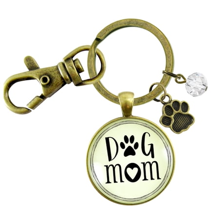 Dog Mom Keychain for Fur Mama Bronze Pendant Key Ring Pet Paw Charm
