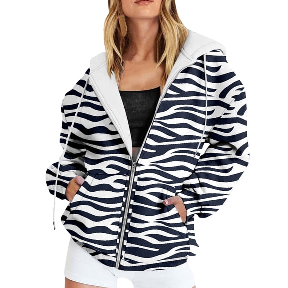 Bibifish Womens Hoodie Black White Zebra Print Full Zip Up Hoodie Jacket Drawstring Hood Relaxed Fit Comfy Casual Daily Wear Trendy Hoodie