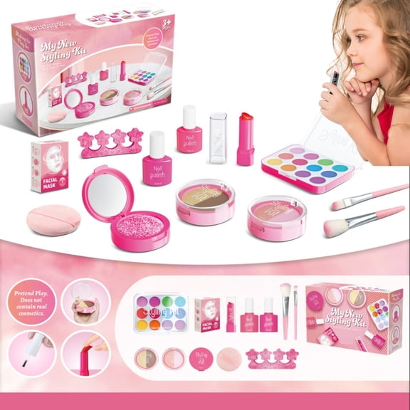 Kids Pretend Play Toys Makeup Kit, Toddler Girls Fake ABS Plastic Cosmetic Dressing Playset, Preschool Educational Learning Toy, Imaginative Beauty Salon Role Play Vanity Set for Girls Ages 3 ,Pink