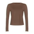thumbnail image 3 of Women's Top Crew Neck Tops Coffee Long Sleeve T Shirts Women Basic Tops Womens Fall Clothes, 3 of 3