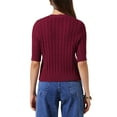 thumbnail image 3 of INSPIRE CHIC Short Sleeve Summer Cardigan for Women Cable Knit Button Down Crew Neck Trendy Sweater Crop Top S Burgundy, 3 of 6