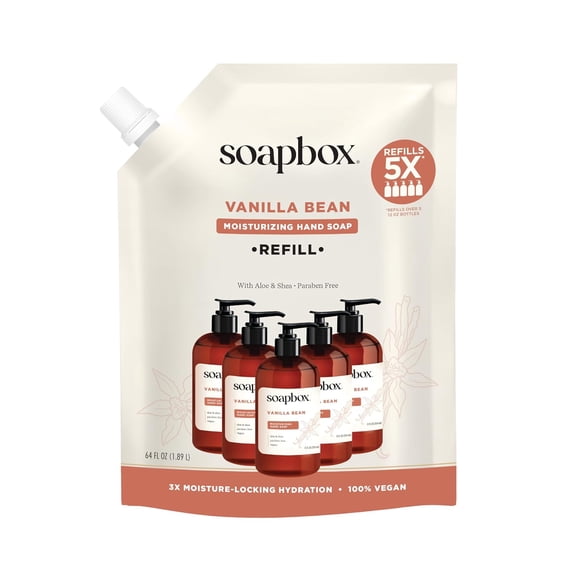 Soapbox Liquid Hand Soap Refill, Vanilla & Lily Blossom, 64oz Refill Pouch (Pack of 1)