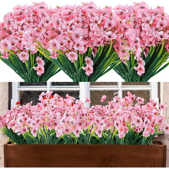 20 Pcs Pink Artificial Flowers for Outdoor Decoration, UV Resistant Silk Faux Flowers Plants Bulk, Realistic, No Fade for Indoor Spring Summer Outside Home Porch Window Box Planter Decor
