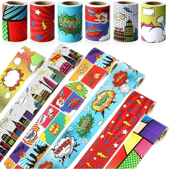 98.5 ft Bulletin Board Borders Classroom Decoration 6 Rolls Hero Classroom Borders Set Scalloped Bulletin Board Trim for Back to School Office Home Chalkboard Wall