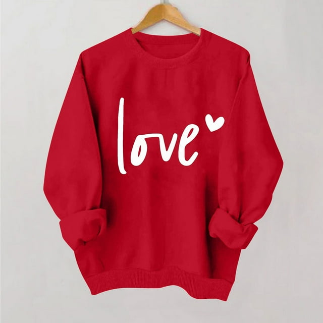 Styesk Chemises à Manches Longues pour Femmes Imprimé Cœur Hauts Confortables Doux Col Rond T-Shirts Chandail Mode Léger Chandail en Molleton Graphique de la Saint-Valentin Hauts Décontractés
