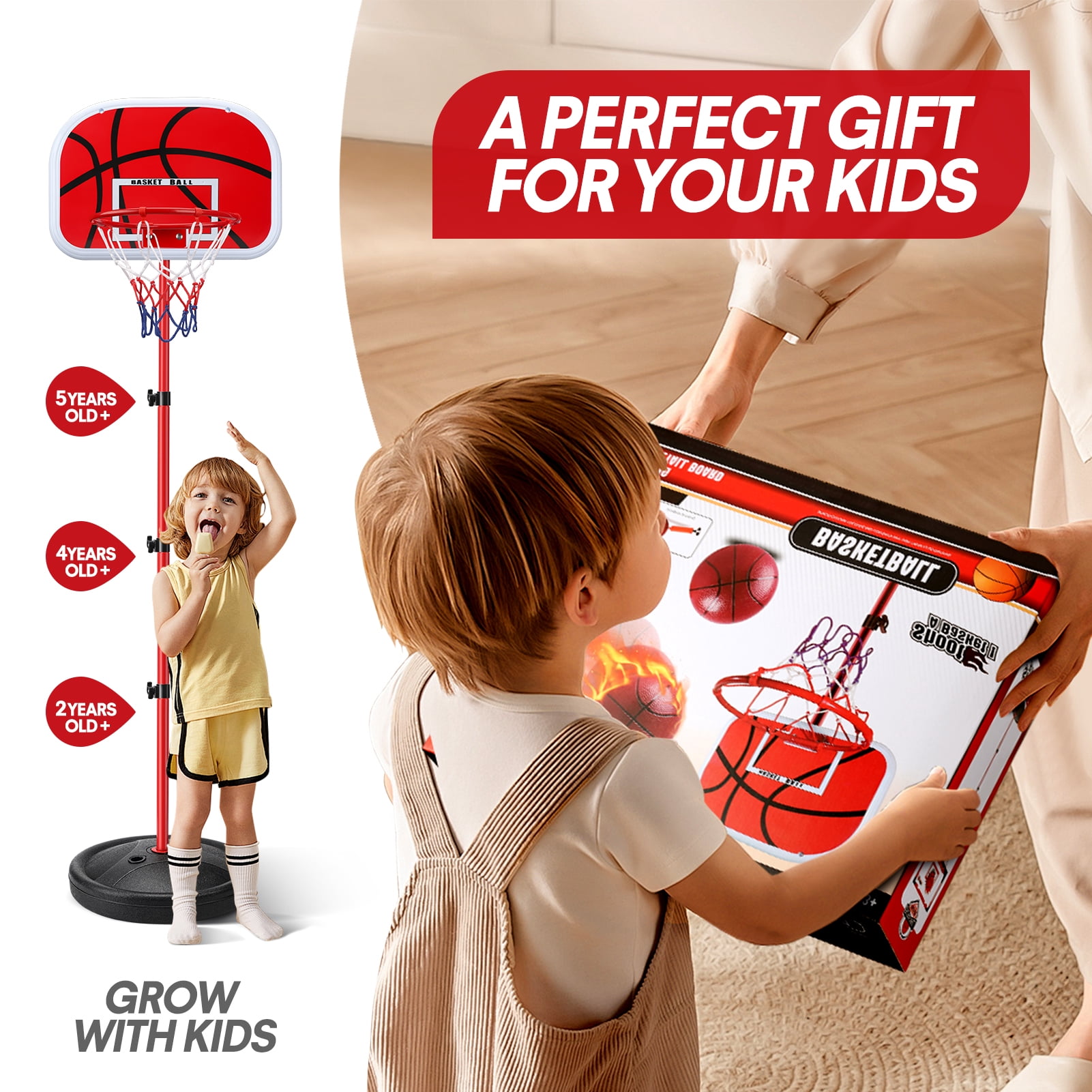 Ayieyill Kids Basketball Hoop, Basketball Hoop Indoor Adjustable Height 2.8-5 FT - Toddler Basketball Hoop - Basketball Goals Indoor Outdoor Play