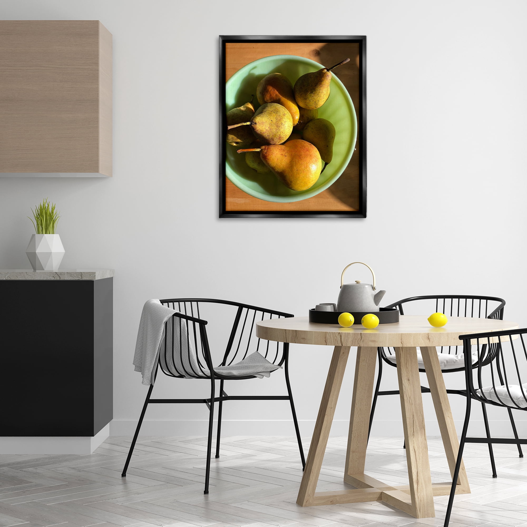 Stupell Industries Kitchen Bowl of Pears Food & Beverage Photography Black Floater Framed Canvas Art Print Wall Art, 25 x 31