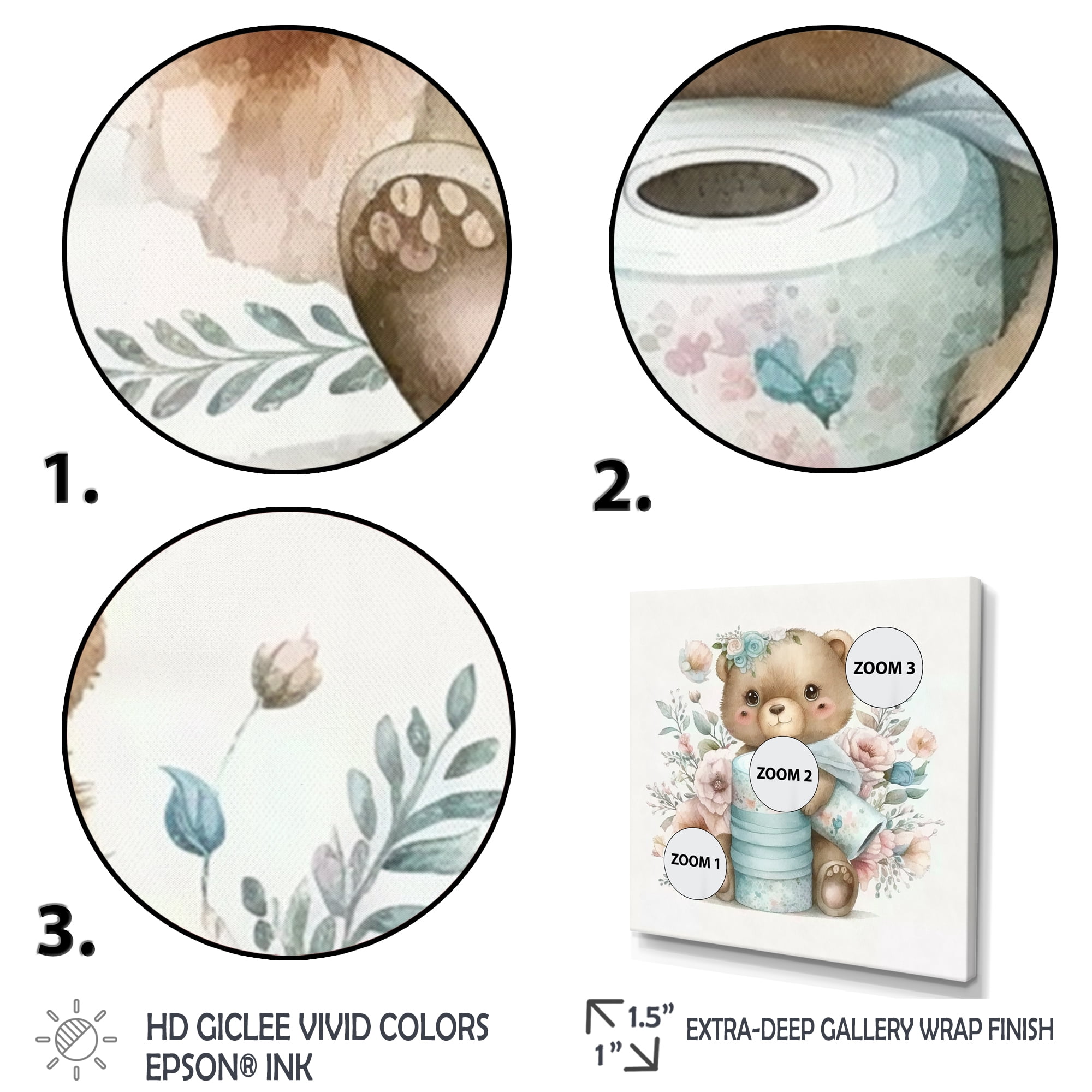 Designart Teddy Bear With Roll Of Toilet Paper And Flowers Canvas Wall Art