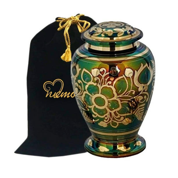 Emerald Green Cremation Urn Green Urn with Gold Accents Adult