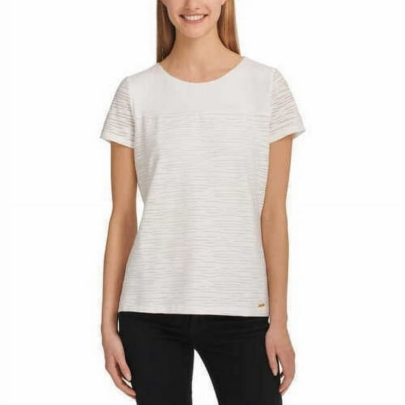 Calvin Klein Ladies' Stretch Textured Tee Relaxed Fit, XXL, Soft White - NEW