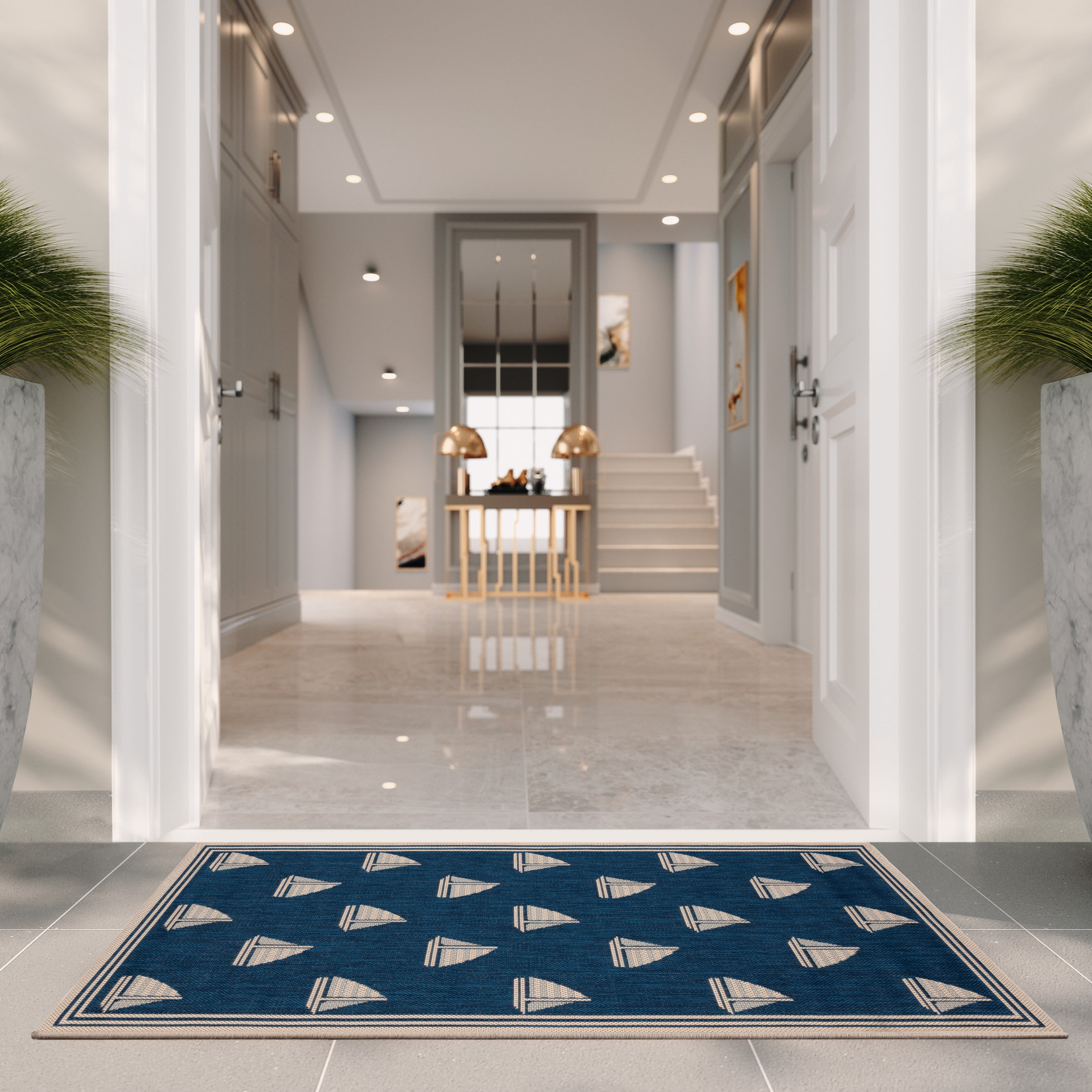 Safavieh Courtyard Ainsley Sailboat Indoor/Outdoor Area Rug, Navy/Beige, 2'7" x 5'