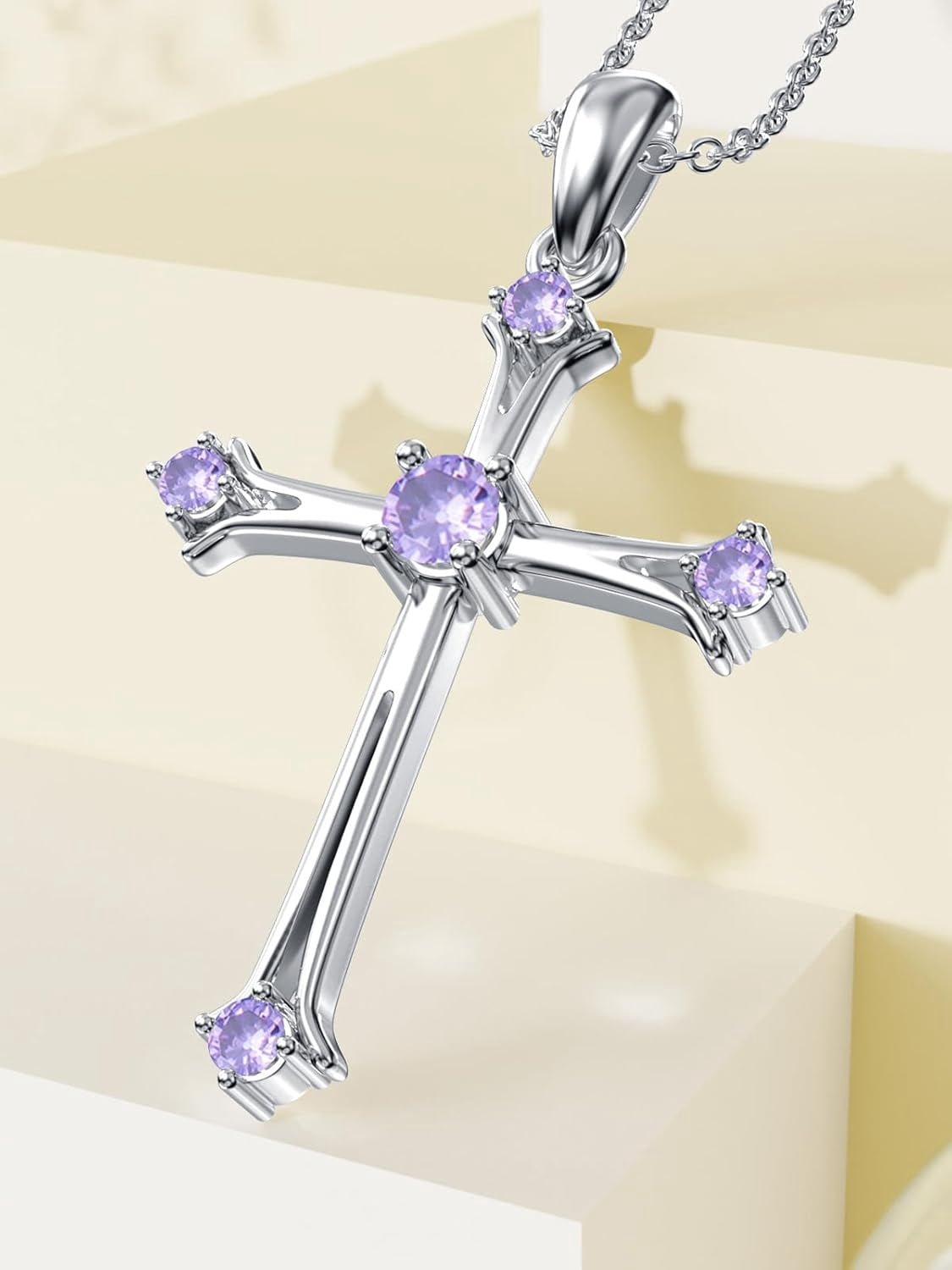 Butterfly Cross Alexandrite Birthstone Necklace 925 Sterling Silver Butterfly Cross Pendant Necklace with June Birthstone Trendy Christmas Day Anniversary Jewelry Gift for Women Her