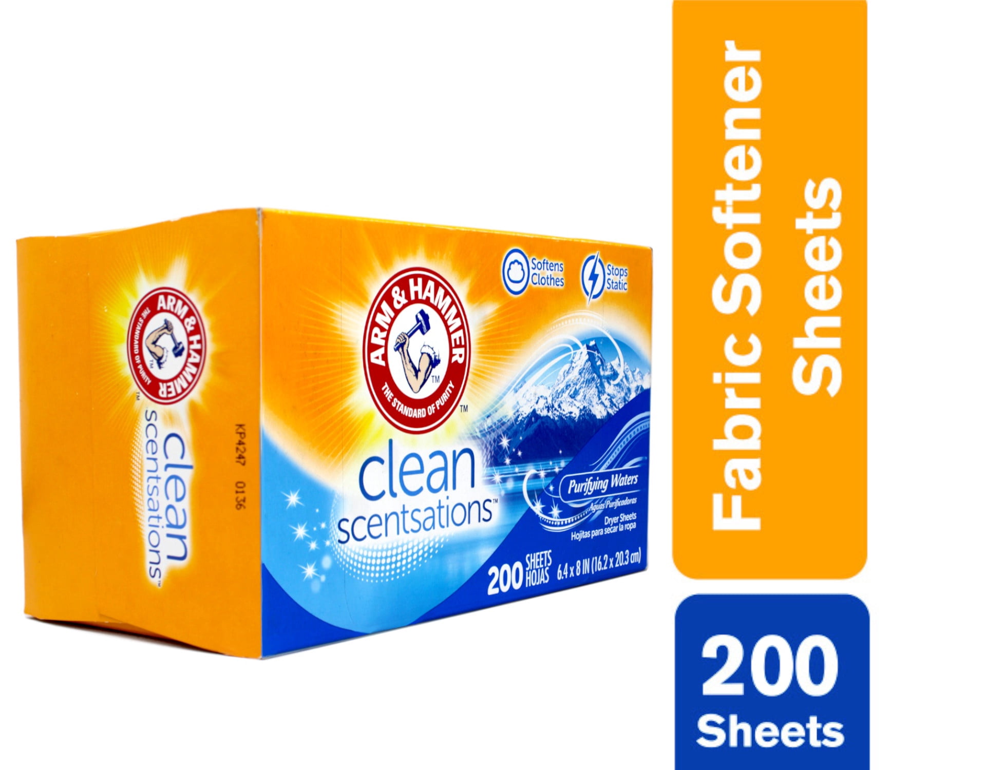Arm & Hammer Clean Scentsations Fabric Softener Dryer Sheets, Purifying Waters Scent, 200 Count - 6 Pack