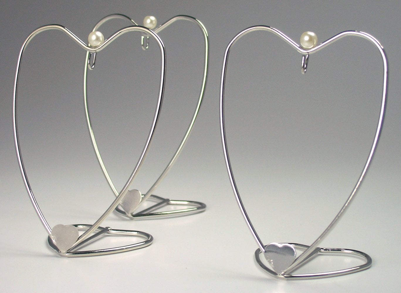 Heart Ornament Stands Set of 3 Silver Ornament Hangers Small