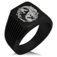 thumbnail image 1 of Stainless Steel Tribal Dragon Yin Yang Needle Stripe Pattern Biker Style Polished Ring, 1 of 1