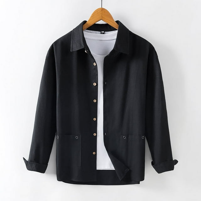 pstuiky Camisas para hombre de manga larga, Camiseta de manga larga con botones y cuello vuelto de color liso para hombre top de hombre xl