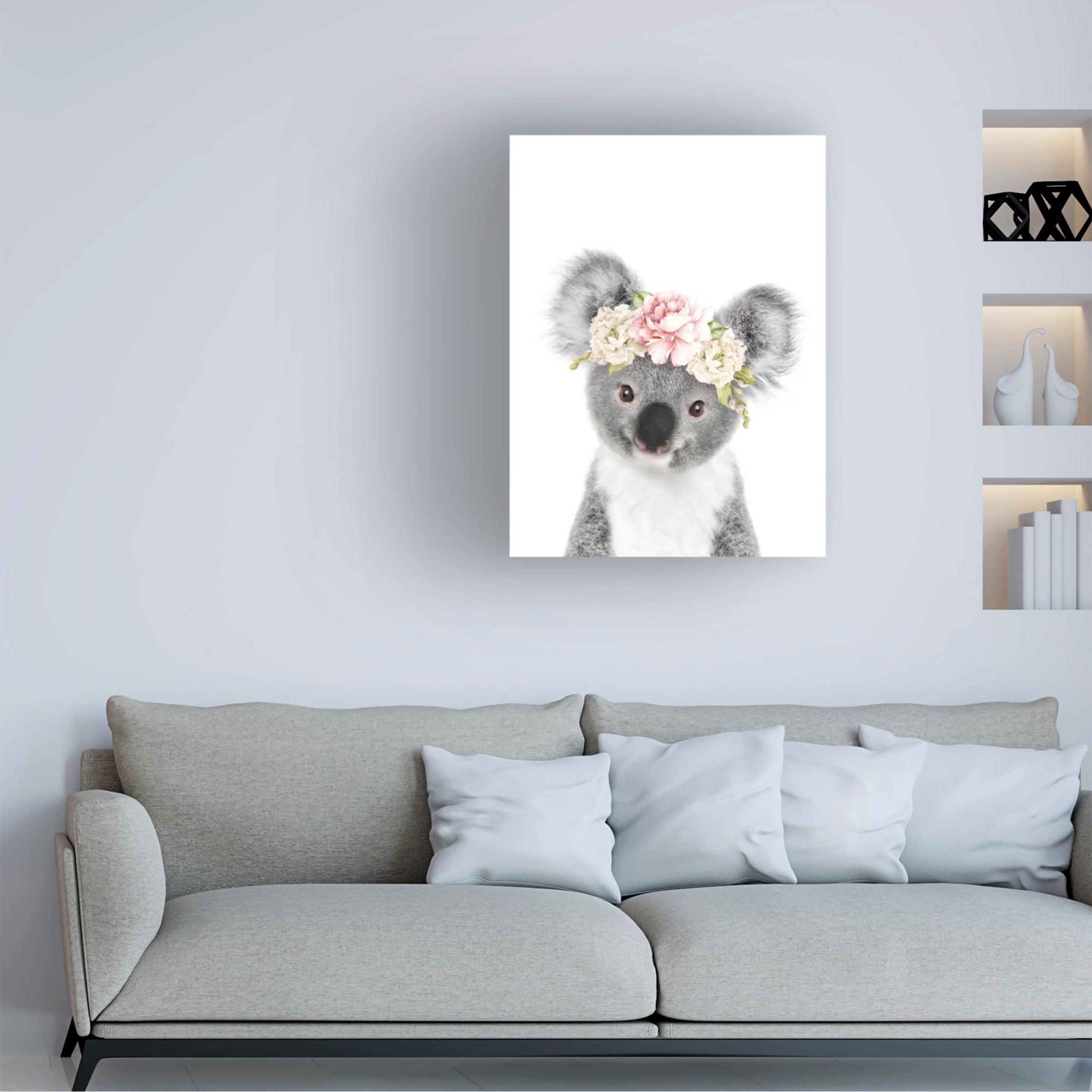 Trademark Fine Art Lola Peacock Floral Baby Koala Canvas Wall Art