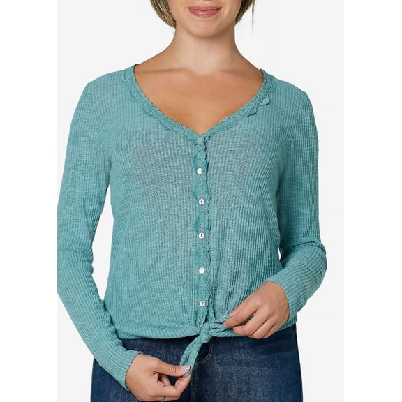 Ultra Flirt Juniors' Lace-Trimmed Tie-Front Top Size -Small