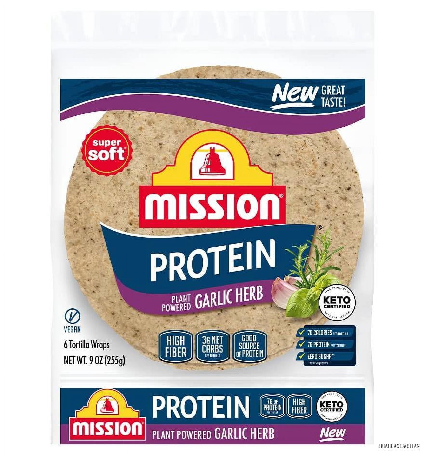 Protein Garlic Herb Tortillas, 6 Count, 9 Oz, 3G Net Carbs, High Fiber, Low Carb, Keto Certified, Vegan - 2 Packs (12 Tortilla Wraps)