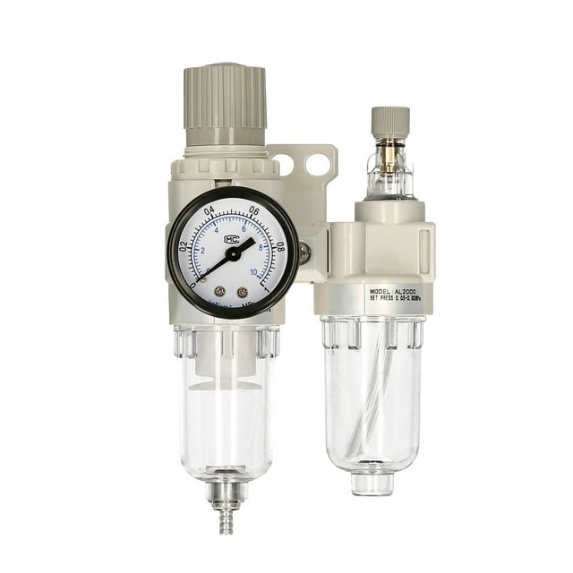ikayaa 1/4'' PT Air Filter Pressure Regulator Combo AFC2000 Water Oil Trap Separator Air Tool Compressor Filter Filter Trap Air Drying System Manual Drainage