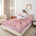 thumbnail image 4 of Feelyou Pink Rose Floral Twin Sheet Sets, Vintage Bohemian Cherry Blossoms Twin Fitted Sheet, Teens Kids Girls Women Flat Sheet, Super Cozy Room Decor, 3 Pieces, 4 of 7