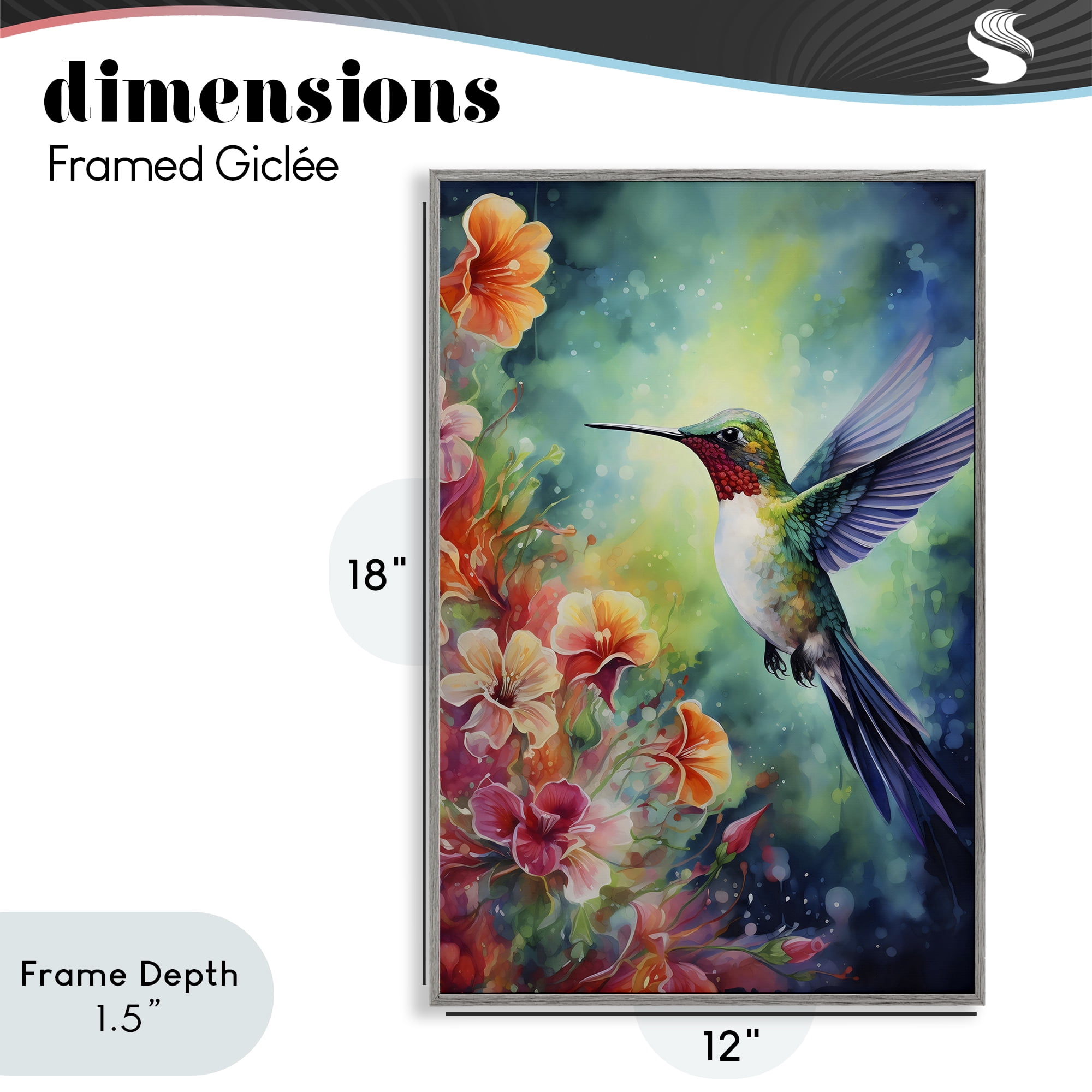 Stupell Industries Fluttering Hummingbird & Radiant Blossoms Gray Framed Giclee Art, design by Creative Studio