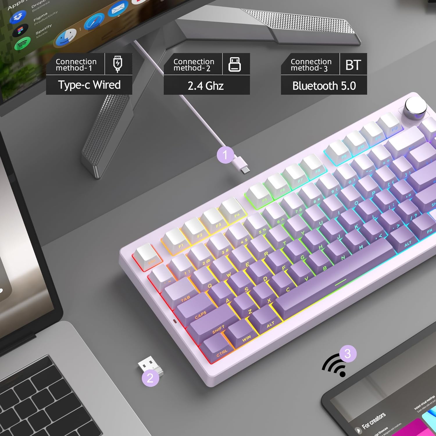 MageGee LIGHT75 Wireless Creamy Keyboard, Gasket Structure Hot Swappable, 75% Compact 2.4G/USB-C/BT5.0 RGB 4000mAh