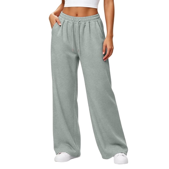 Ozmmyan Womens Wide Leg Sweatpants Drawstring Elastic Waist Jogger Pants Casual Loose Fit Athletic Lounge Trousers with Pockets