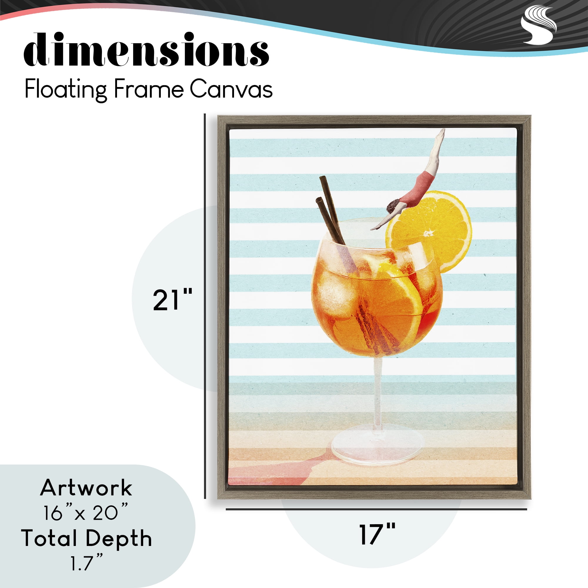 Spritz Cocktail Dive Brown Framed Floater Canvas Wall Art, design by Lil' Rue