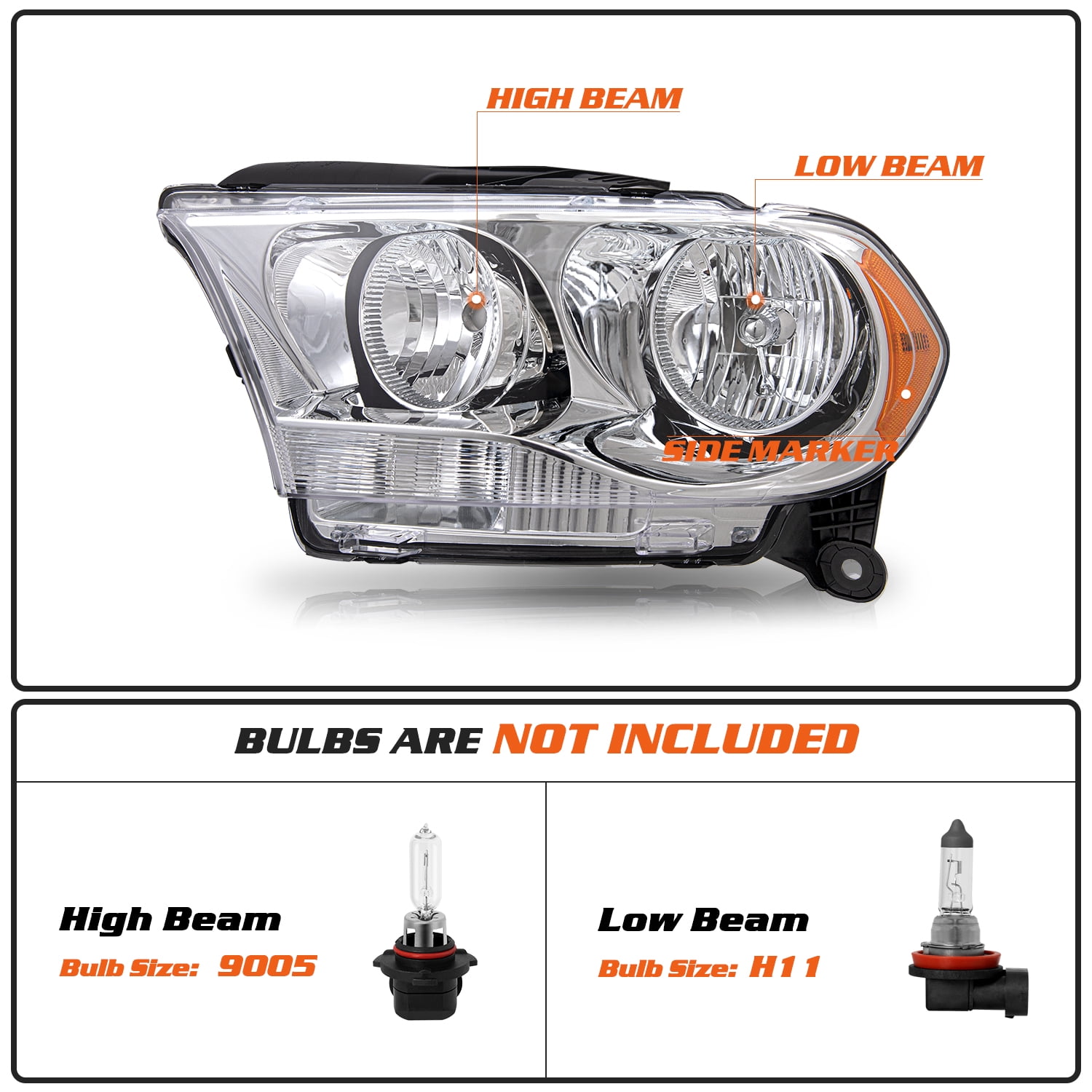 Headlight For 2011-2013 Dodge Durango Left&Right Side Chrome Headlamp Halogen