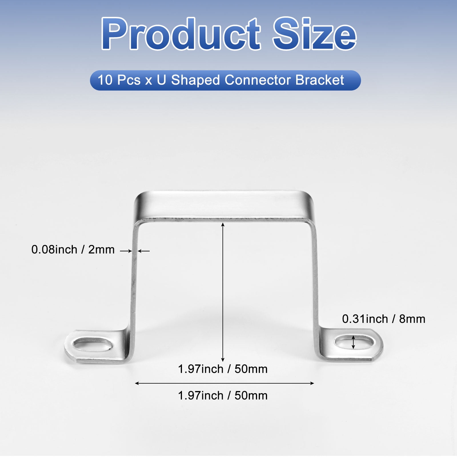 Uxcell 10-Pack U Shaped Connector Bracket, 50x50mm 304 Stainless Steel Square Pipe Clamp for Door Closed Bar Holder Strut Channel