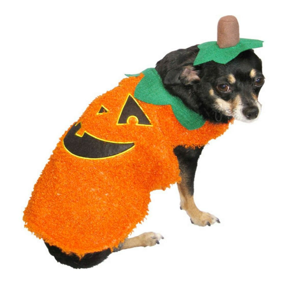 Fuzzy Orange Pumpkin Dog Costume Jack-o-lantern Pet Outfit with Hat M ...