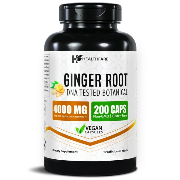 HealthFare Ginger Root Extract 4000mg | Supplement | 200 Vegan Pills | Digestive Support | High Potency | Non-GMO, Gluten-Free | Made in USA