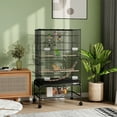 thumbnail image 2 of PawHut Bird Cage with Rolling Stand, Toys, for Budgies Canaries Black, 2 of 10