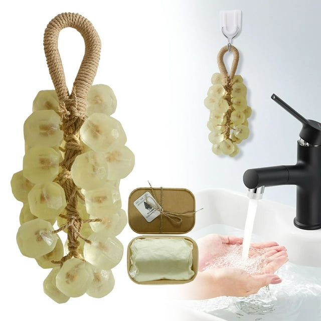 Grape Soap, Grape Shaped Soap, Handcrafted Grapes Soap on a Ropes, Cold-Process Soaps for Hand Washing, Air Freshening, or Decoration, 1 Pcs, 5.11x2.55"