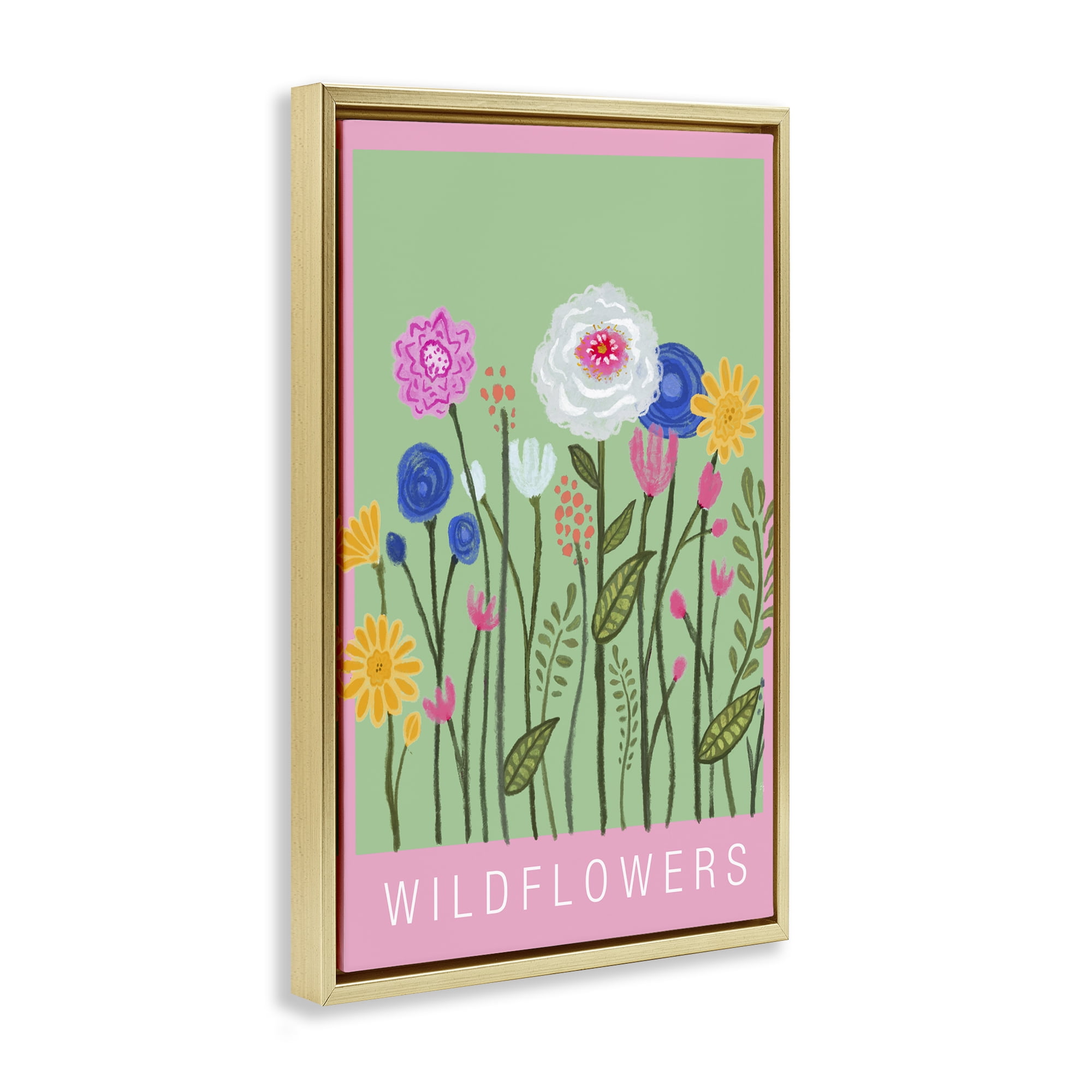 Stupell Industries Wild Flowers with Pink Border Gold Framed Floater Canvas Wall Art, design by Elizabeth Medley