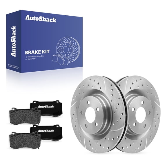 AutoShack Front Vented Drilled & Slotted Silver Zinc Coated Brake Rotors   Ceramic Pads 6-PC Brake Kit Replacement for 2005-2007 Chrysler 300 2006-2007 Dodge Magnum SilverShield Pro 14.17" (360 mm)