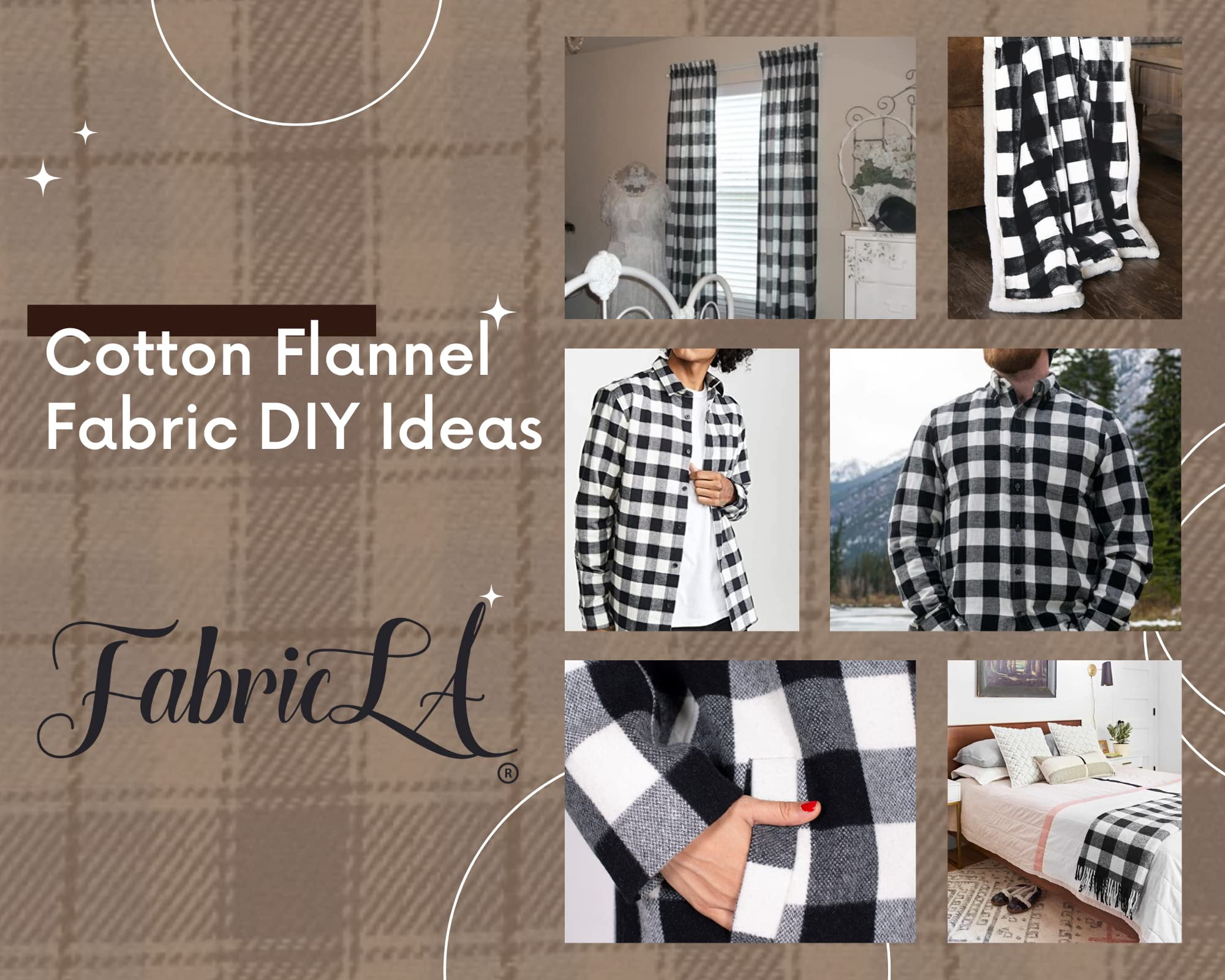 FabricLA Flannel Fabric by The Yard | 60" inches Wide Flannel Fabric | 100% Cotton Flannel Fabric for Baby Blanket, PJ, Shirt, Cloth Flannel Craft Fabric - Black Tartan 18 Fabric 1 Yard Pre Cut