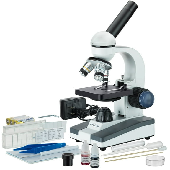 AmScope 40X-1000X Portable Student Microscope with Slide Preparation Kit New