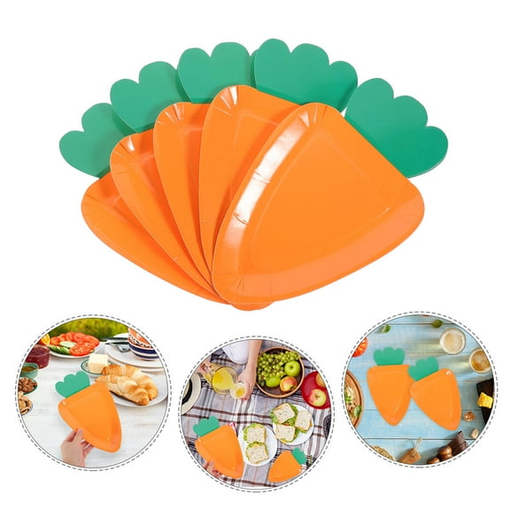 Worgeous 24pcs Easter Party Paper Plates Easter Carrot Shape Plates Decorative Tableware for Spring Holiday