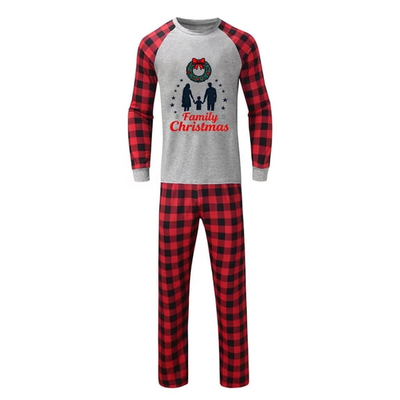 REORIAFEE Family Pajamas Matching Sets Christmas 2 Piece Loungewear Long Sleeve Top and Pant Plaid Soft Lightweight Sleepwear Gray S-2XL