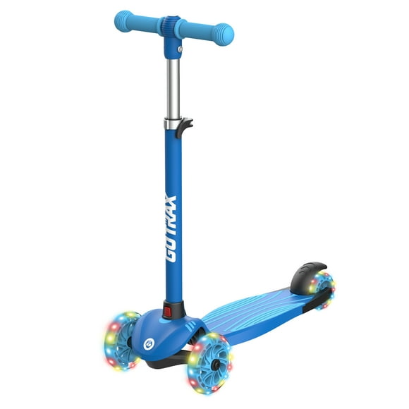Gotrax KS1 Kids Kick Scooter, LED Lighted Wheels and 3 Adjustable Height Handlebars, Lean-to-Steer & Widen Anti-Slip Deck, 3 Wheel Scooter for Boys & Girls Ages 2-8 and up to 100 Lbs ,Blue