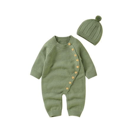 

Shuttle tree Baby Romper Newborn Baby Knitted Clothes Longsleeve Sweater Outfit for Boy and Girls with Warm Hat Set
