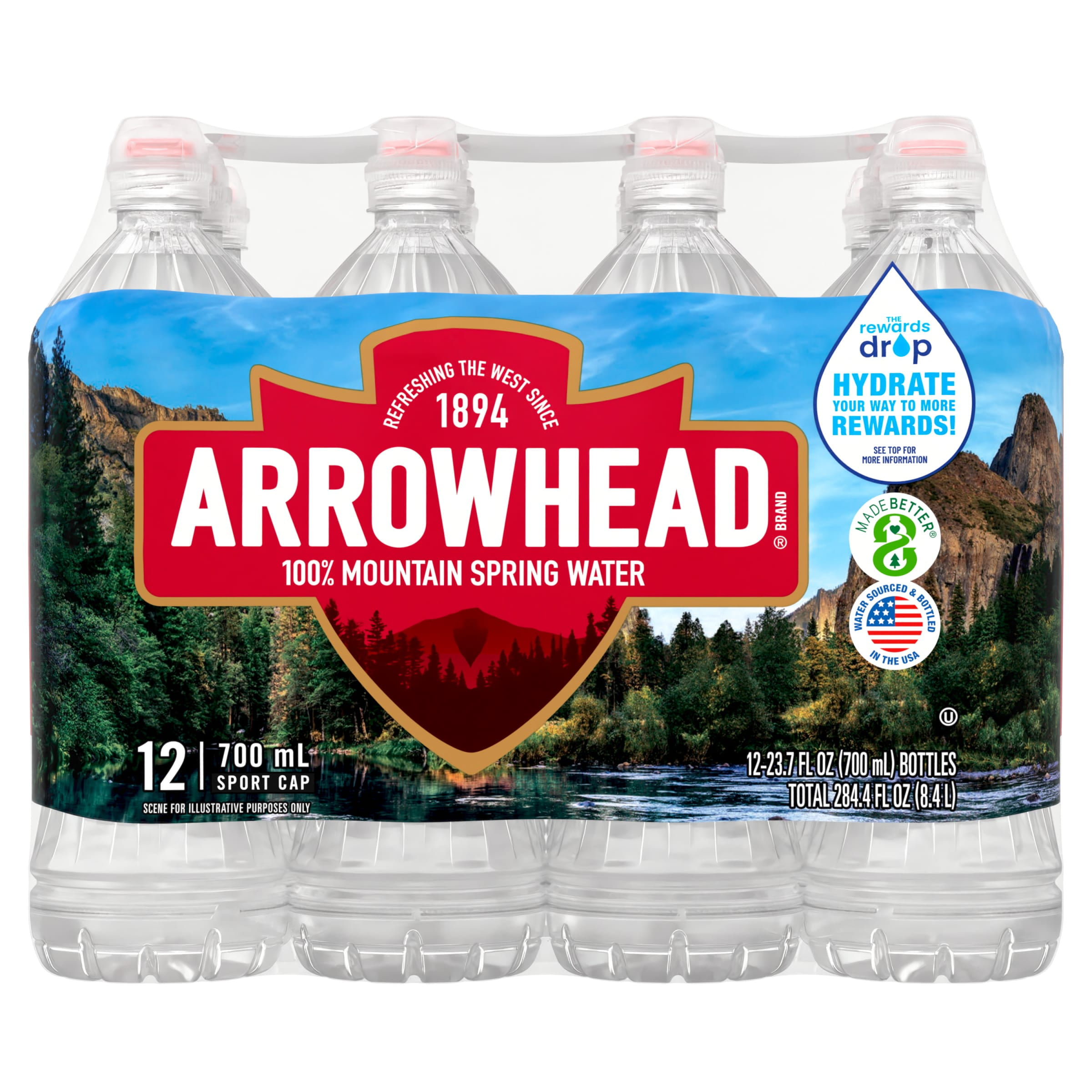 ARROWHEAD Brand 100% Mountain Spring Water, 23.7-ounce plastic sport cap bottles (Pack of 12)