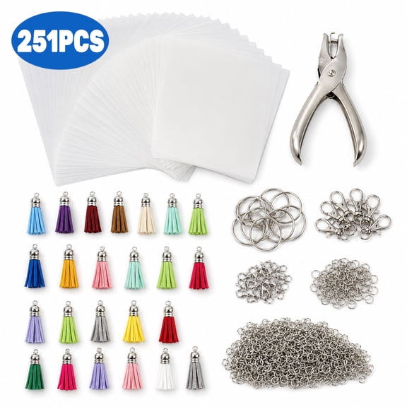 Shrinky Dink Keychain Kit Shrink Sheets Kit - Clear Heat Shrinky Art Film Paper with Keychain Accessories for Making Creative Craft Handwork 251 Pcs