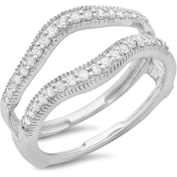 beryl_creation 2.13 Ct Round Cut White Diamond Wedding Engagement Enhancer Guard Wrap Ring 14K White Gold Plated 925 Sterling Silver For Women's -5.5