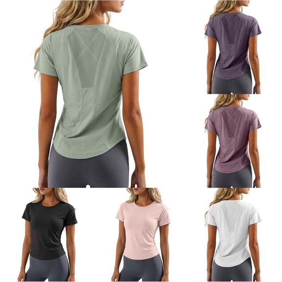LiuXxxx Women's Lightweight Breathable Slim Fit Athletic Short Sleeve Yoga Running Top Light Green L